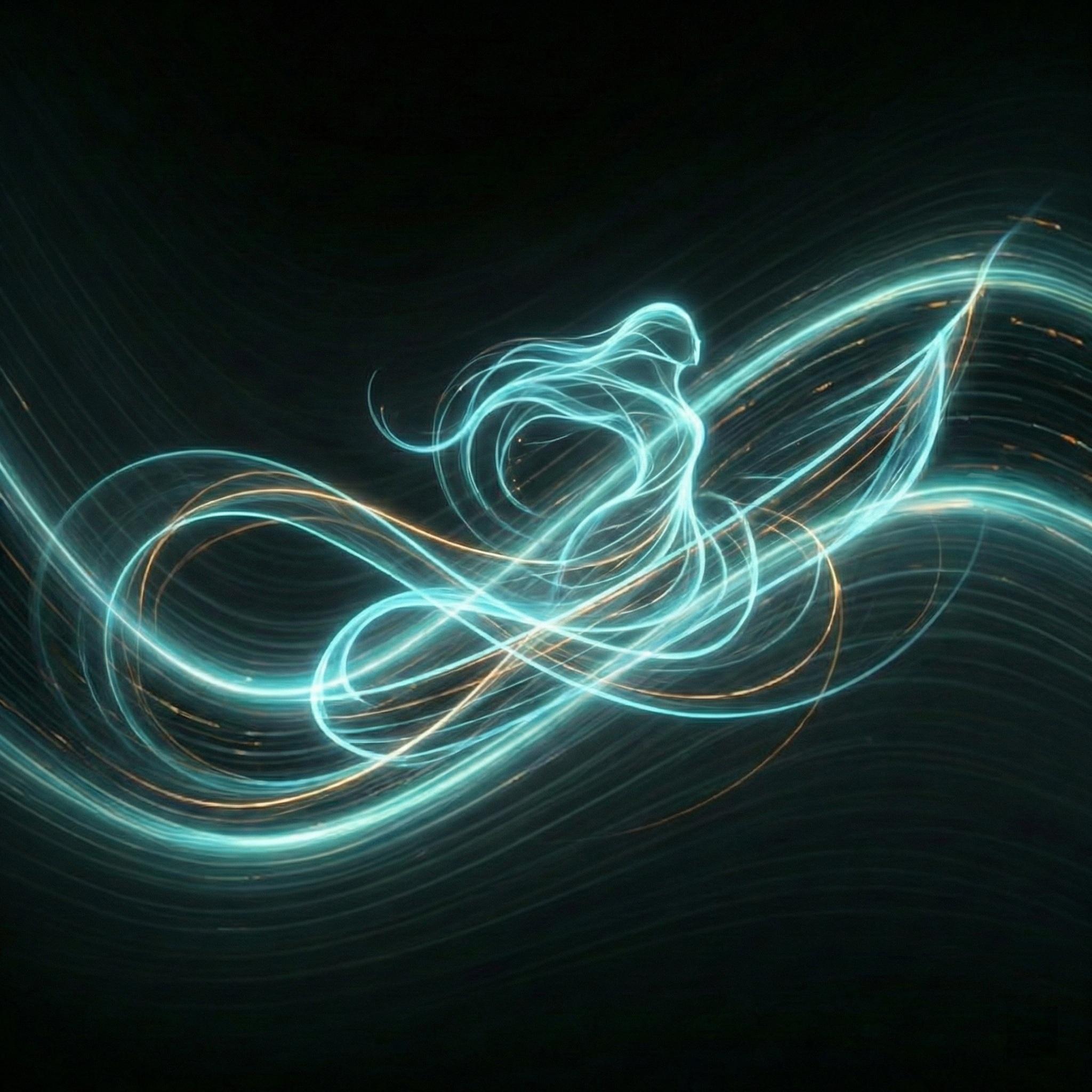 Abstract dark digital waves and glowing light representing data streams